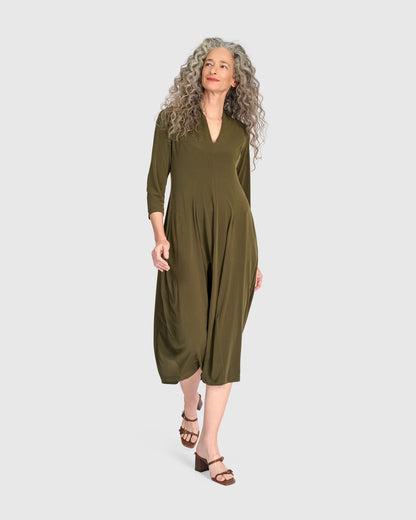 Essential 3/4 Sleeve Slinky Cocoon Dress, Khaki