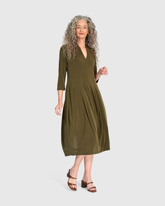 Essential 3/4 Sleeve Slinky Cocoon Dress, Khaki