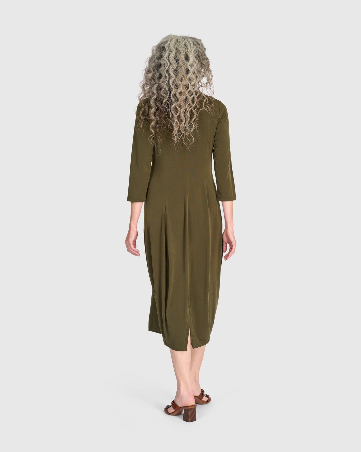 Essential 3/4 Sleeve Slinky Cocoon Dress, Khaki