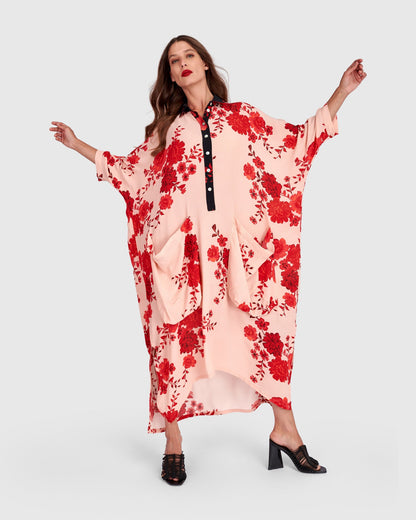 Kiku Oversized Dress, Apricot Floral