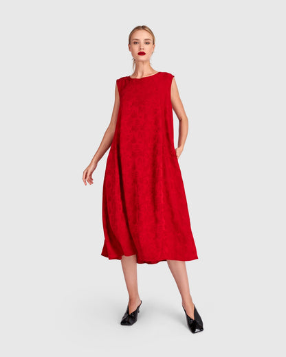 Suzu Swing Dress, Red Jacquard