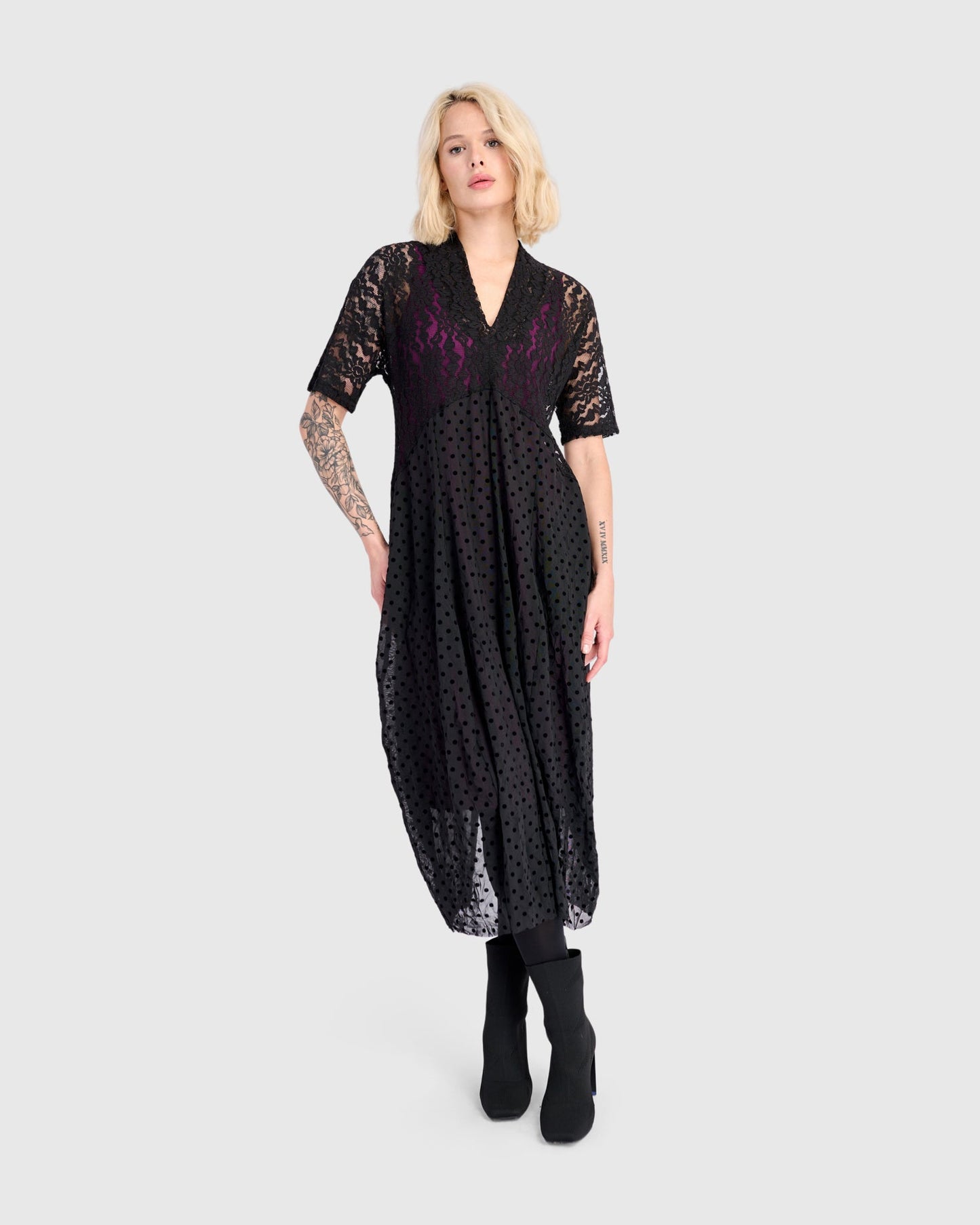 Stiletto Lace Cocoon Dress, Black