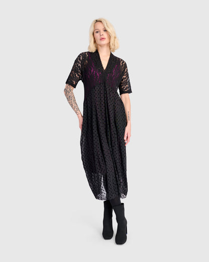Stiletto Lace Cocoon Dress, Black