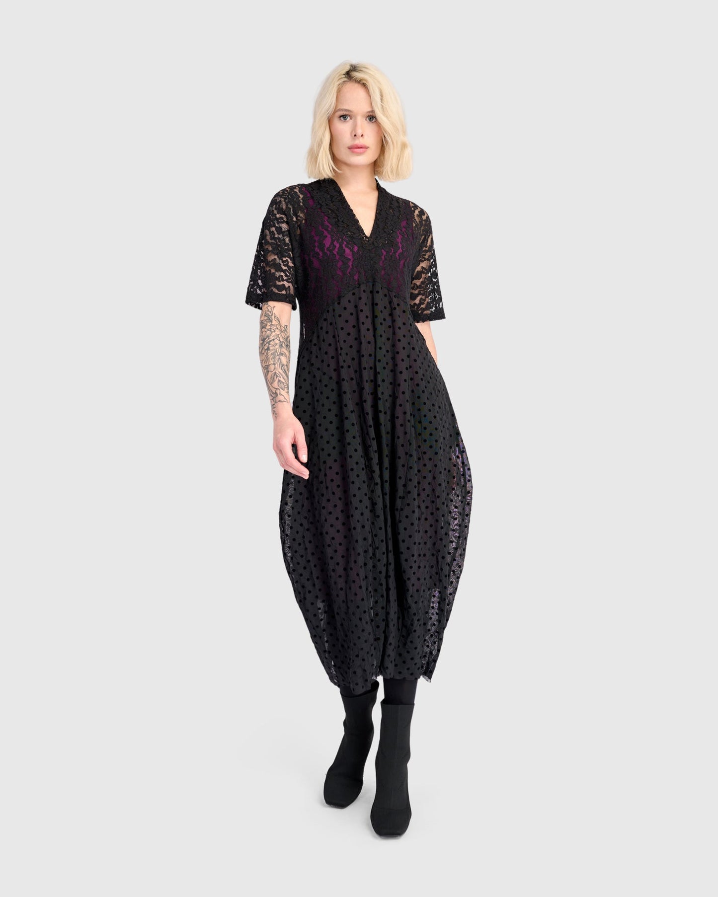 Stiletto Lace Cocoon Dress, Black