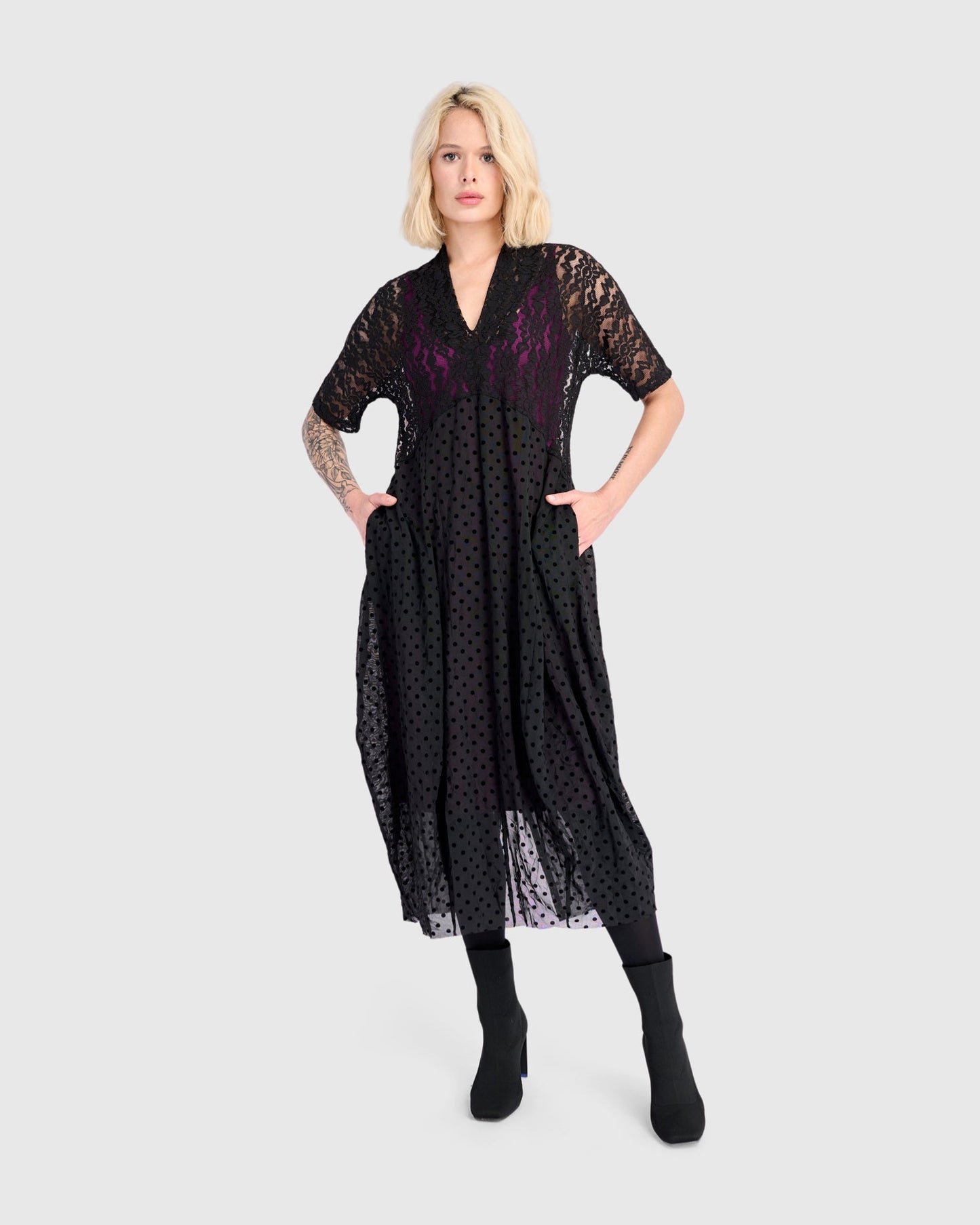 Stiletto Lace Cocoon Dress, Black