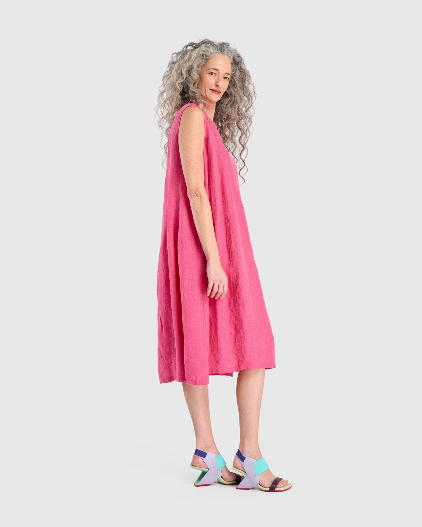 Linen Swing Dress, Flamingo