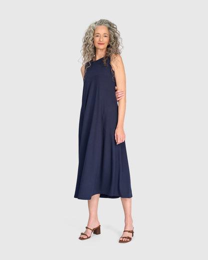 Essential Sleeveless A-line Dress, Navy