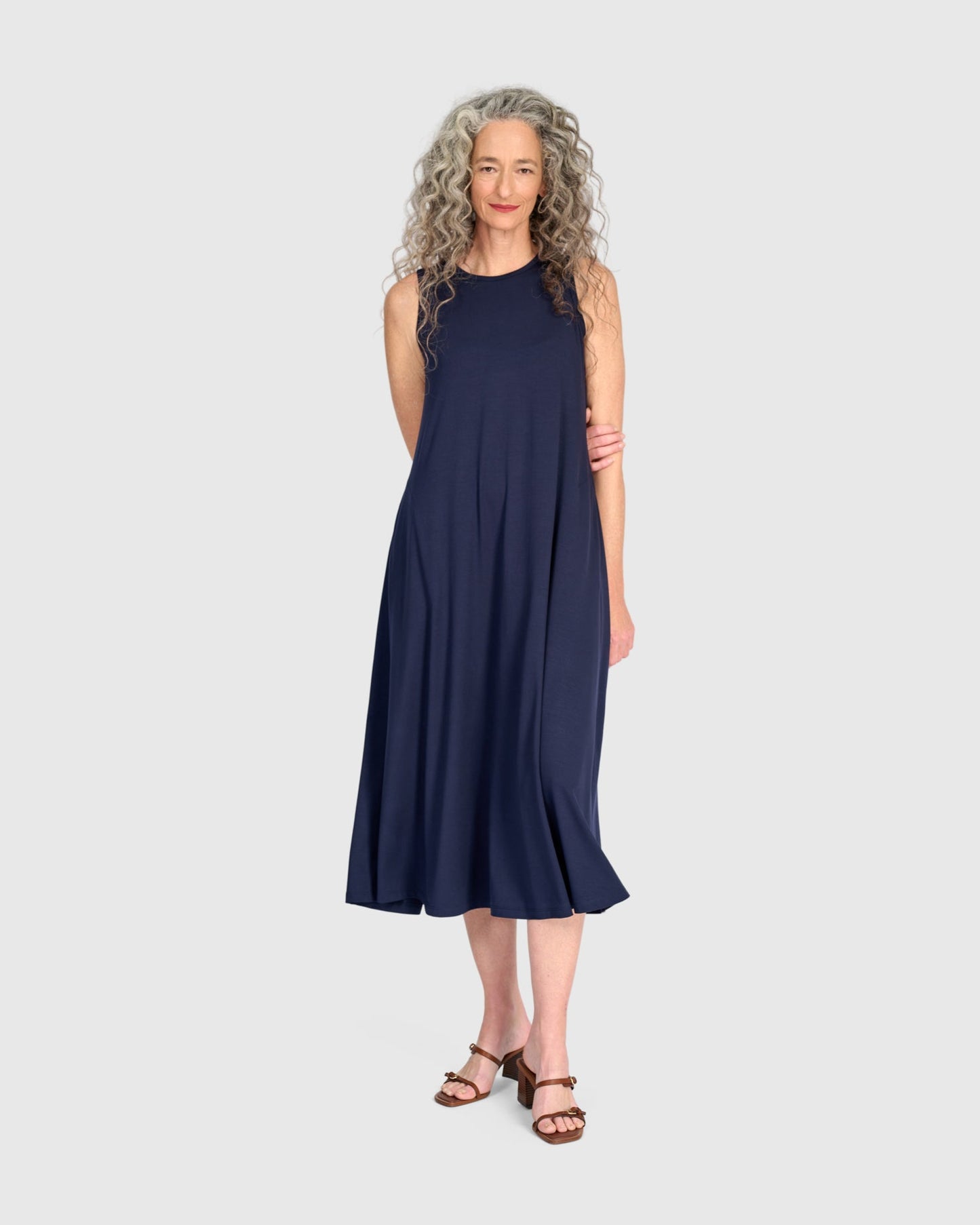 Essential Sleeveless A-line Dress, Navy