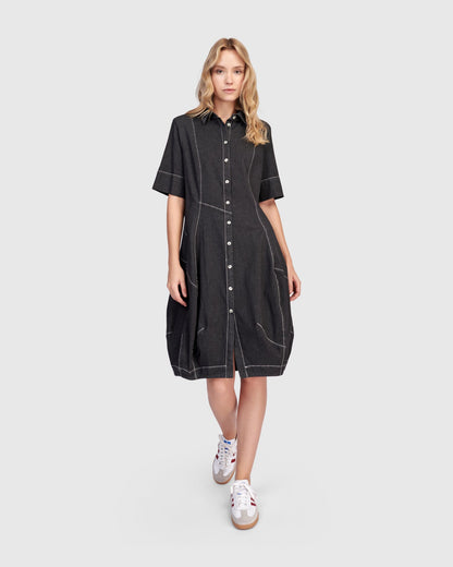 Barb Denim Shirtdress, Black