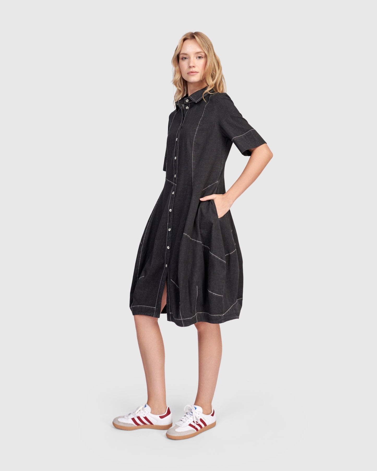 Barb Denim Shirtdress, Black