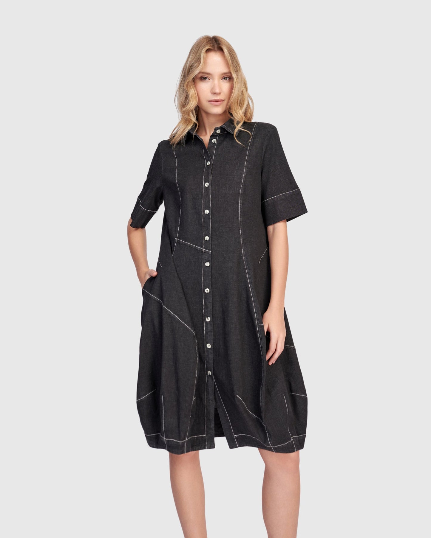 Barb Denim Shirtdress, Black