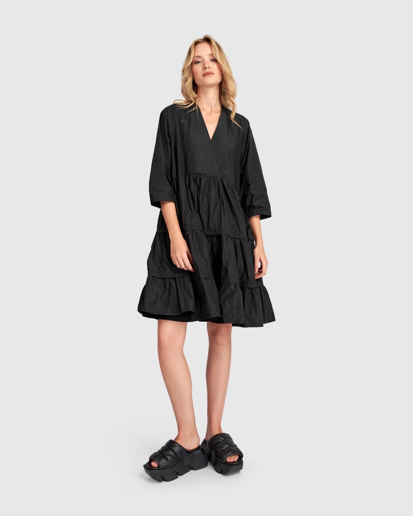 Urban Tiered Mini Dress, Black