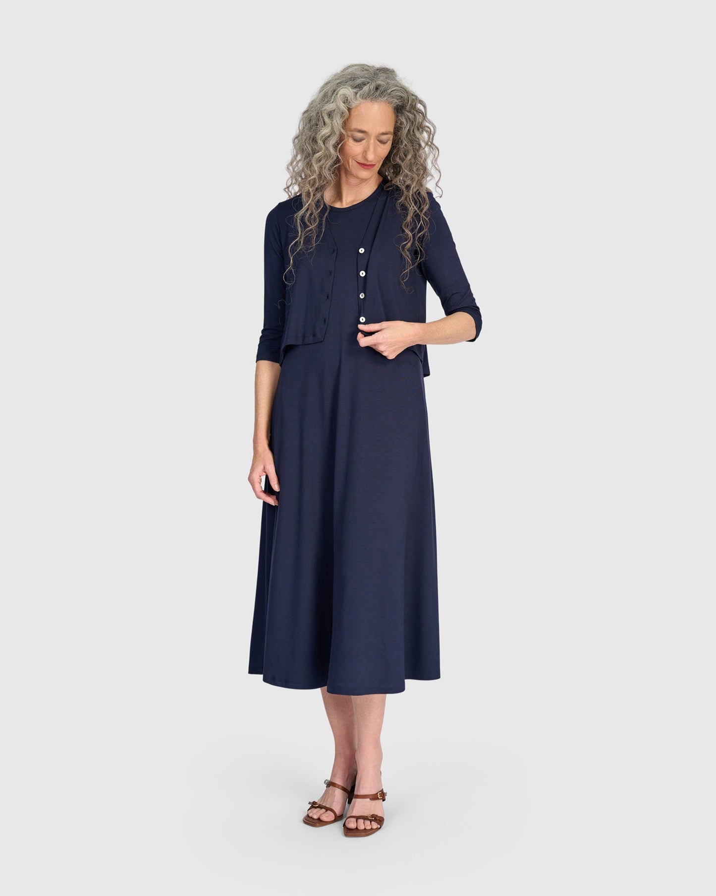 Essential Sleeveless A-line Dress, Navy