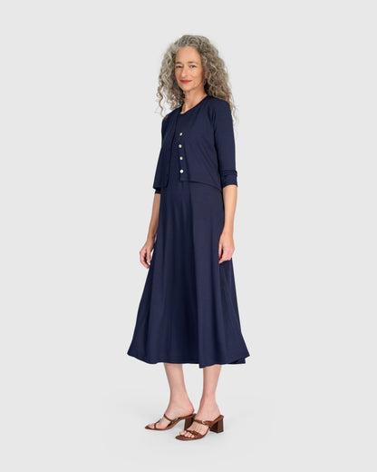 Essential Sleeveless A-line Dress, Navy