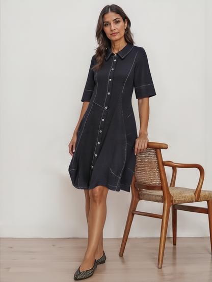 Barb Denim Shirtdress, Black